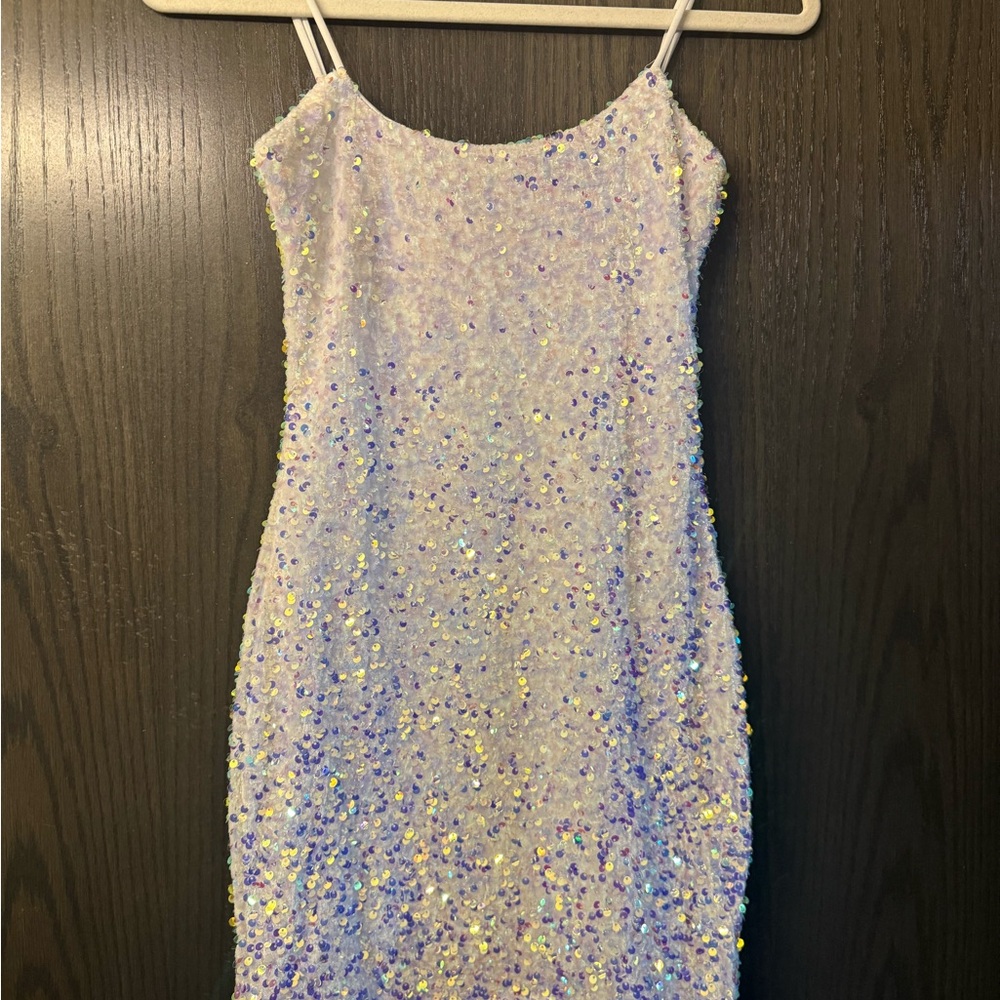 Iridescent Sequin Spaghetti-Strap Mini Dress